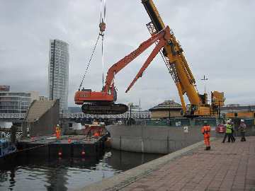 Machinery for the project lifted into place